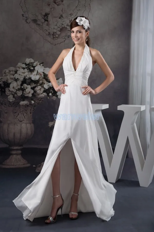 

free shipping 2018 design new arrival custom size/color vestido-de-noiva halter white gown luxury real photo bridesmaid dress
