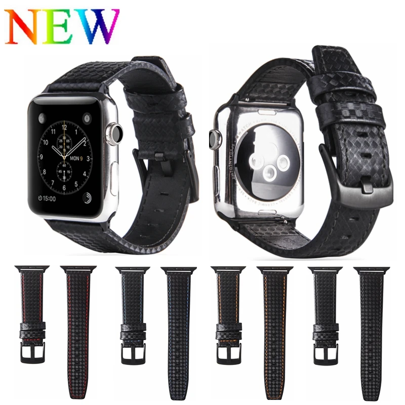 Ремешок для Apple Watch серии 5 4 3 2 1 44 мм 40 мм 42 мм 38 мм из углеродного волокна с кожаным ремешком для iWatch Сменный ремень
