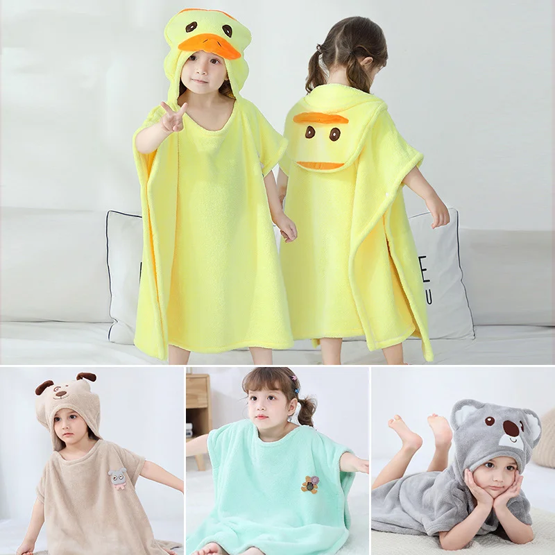 Cartoon Animal Absorbent Coral Velvet Baby Beach Bath Hooded Children's Towel Cloak |