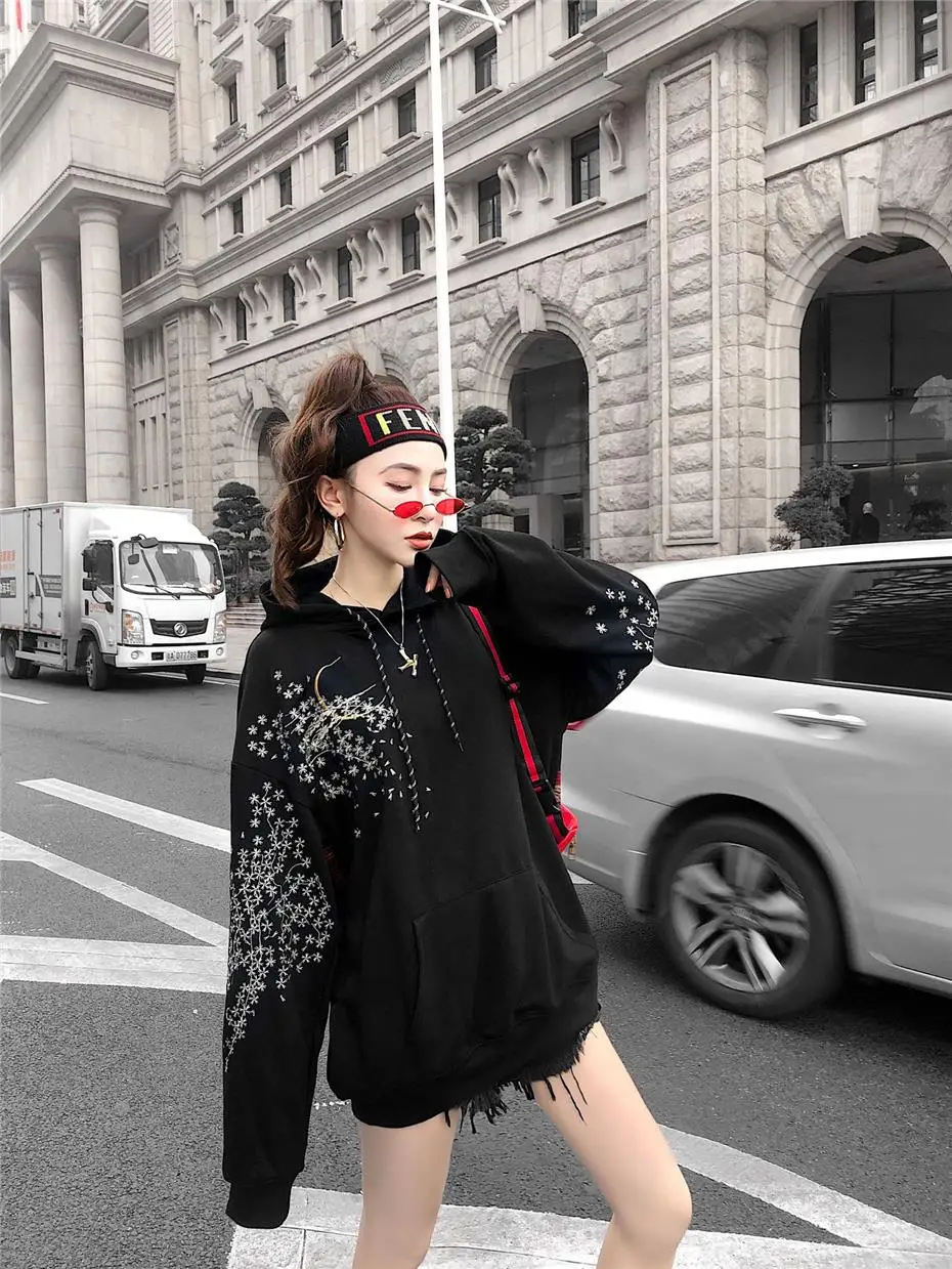 Harajuku вышивка Толстовка с капюшоном для мужчин и женщин Весна Япония стиль Хип Хоп Уличная мода толстовки, пуловеры с капюшоном WG437