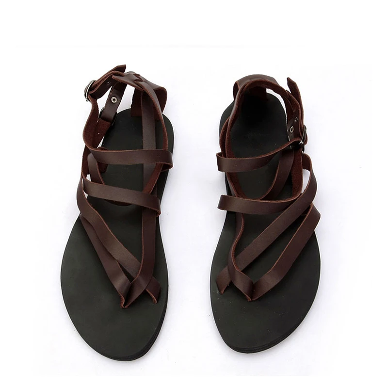 Sandalias romanas de cuero genuino para zapatos de color negro y marrón, playa, talla grande 2021|Sandalias de hombre| - AliExpress