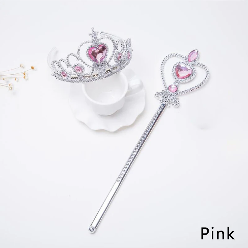 Pink Для девочек 2 шт./компл. принцессы аксессуары для детей короны+ Эльза волшебные палочки для девочек для рождественской вечеринки, подарок на праздник - Окраска металла: Pink