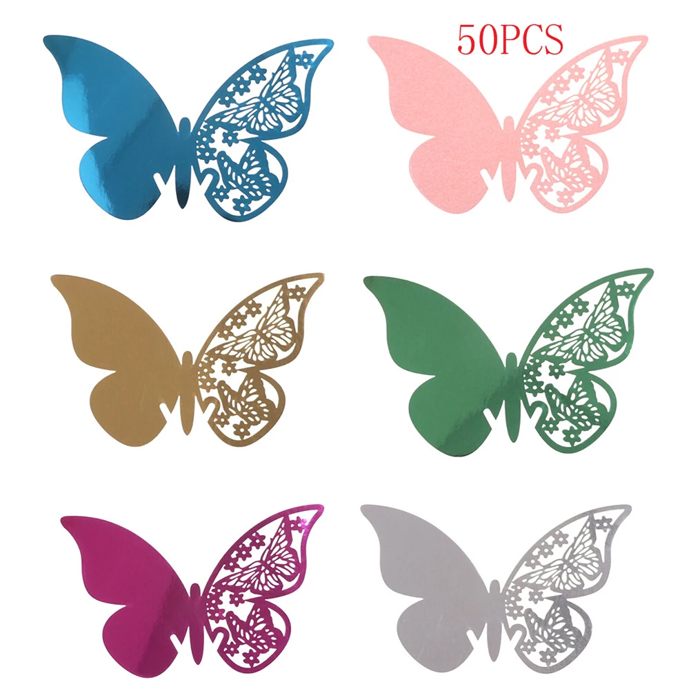 50pcs Butterfly Laser Cut Paper Place Card for Wedding Party Wine Glass Cup Card 