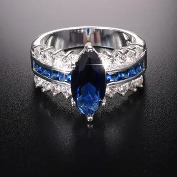 

Hot Sale Marquise Cut 3 Carat Blue Sapphire Wedding Ring for Women Men Luxury Real 925 Sterling Silver Rings Jewelry gift