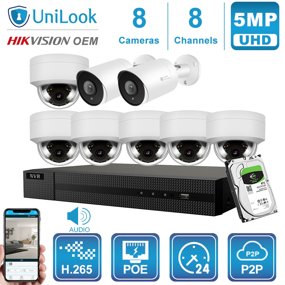 Hikvision OEM 8CH 4 к NVR 5MP купола и пуля POE IP Камера 4/6/8 шт. открытый системы безопасности ONVIF H.265 CCTV NVR Kit 1/2/4 ТБ HDD