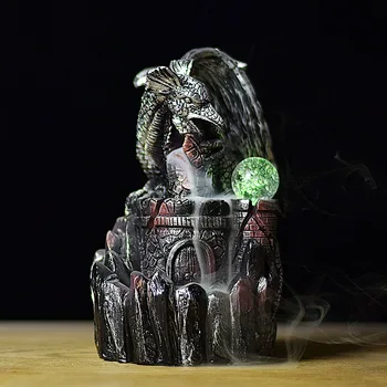 

Fashion Resin Backflow Incense Burner Dragon Wing LED RGB Ball Use Button Battery (not Include) Ceramic Cone Censer Home Decor