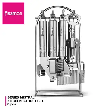 

FISSMAN Zonda Series 8pcs Kitchen Tools Set with Corkscrew Garlic Press Can Opener Pizza Cutter Peeler Crinkle Chip Cutter