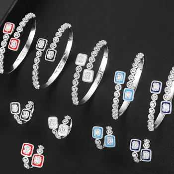

GODKI Trendy Luxury 3 Rows Enamel Bangle Ring Set Jewelry Set For Women Wedding Cubic Zircon CZ aretes de mujer modernos 2020