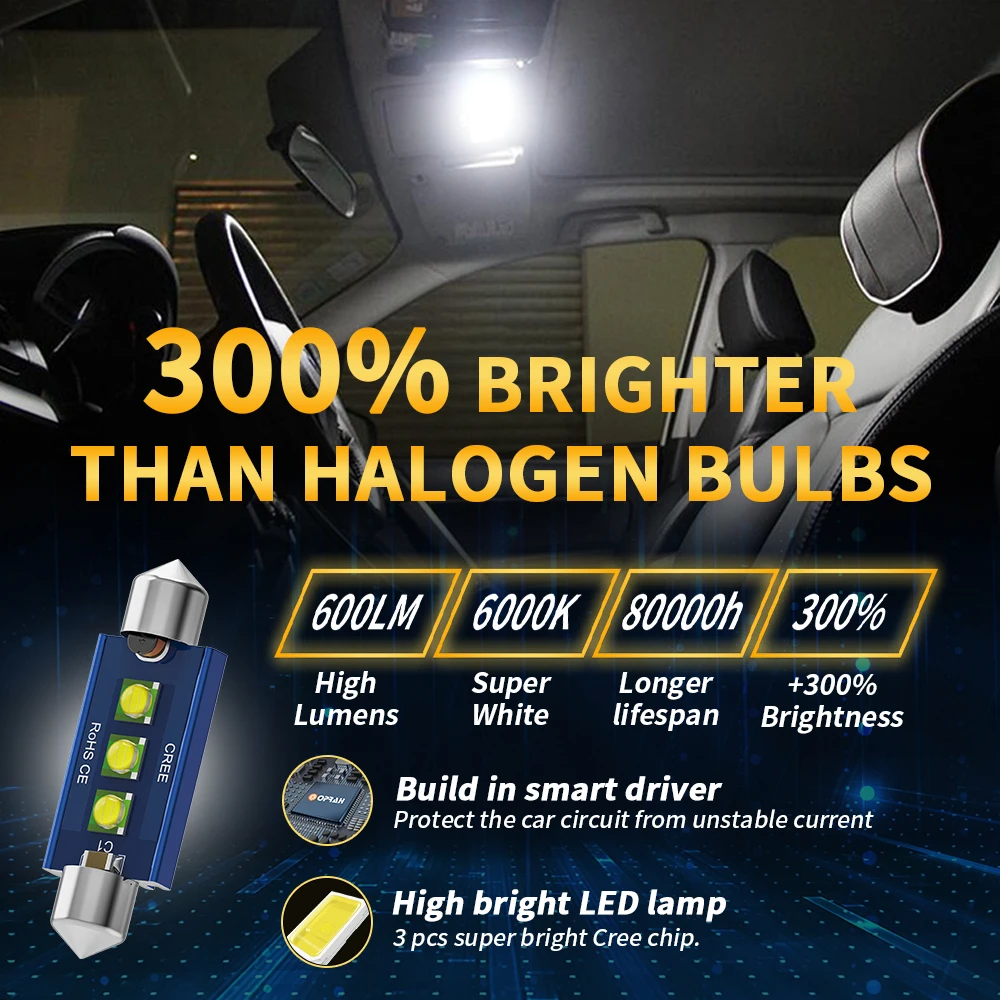 Canbus LED �ڵ��� ���׸��� ����, �ڵ� õ�� �� ���� ����, 12V ȭ��Ʈ 6000K, �佺�� C5W, C10W, 31, 36, 39, 42mm, ���� ����, 2 ��