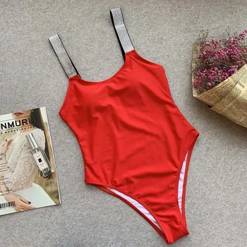 

2020 New Bandeau Shiny Glitter One Piece Swimsuit Women Solid Swimwear Female Sexy Push Up Bathing Suit Swim Monokini