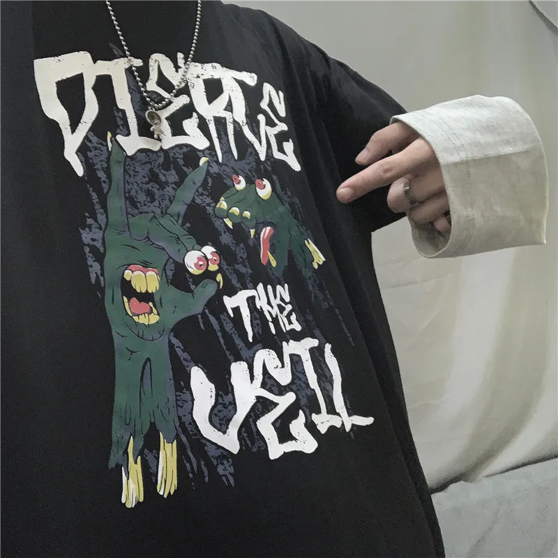 fall Vogue personality long sleeve t shirt men Dinosaur print Patchwork Long sleeve Loose hip hop Vogue men clothes 2019 Vintage