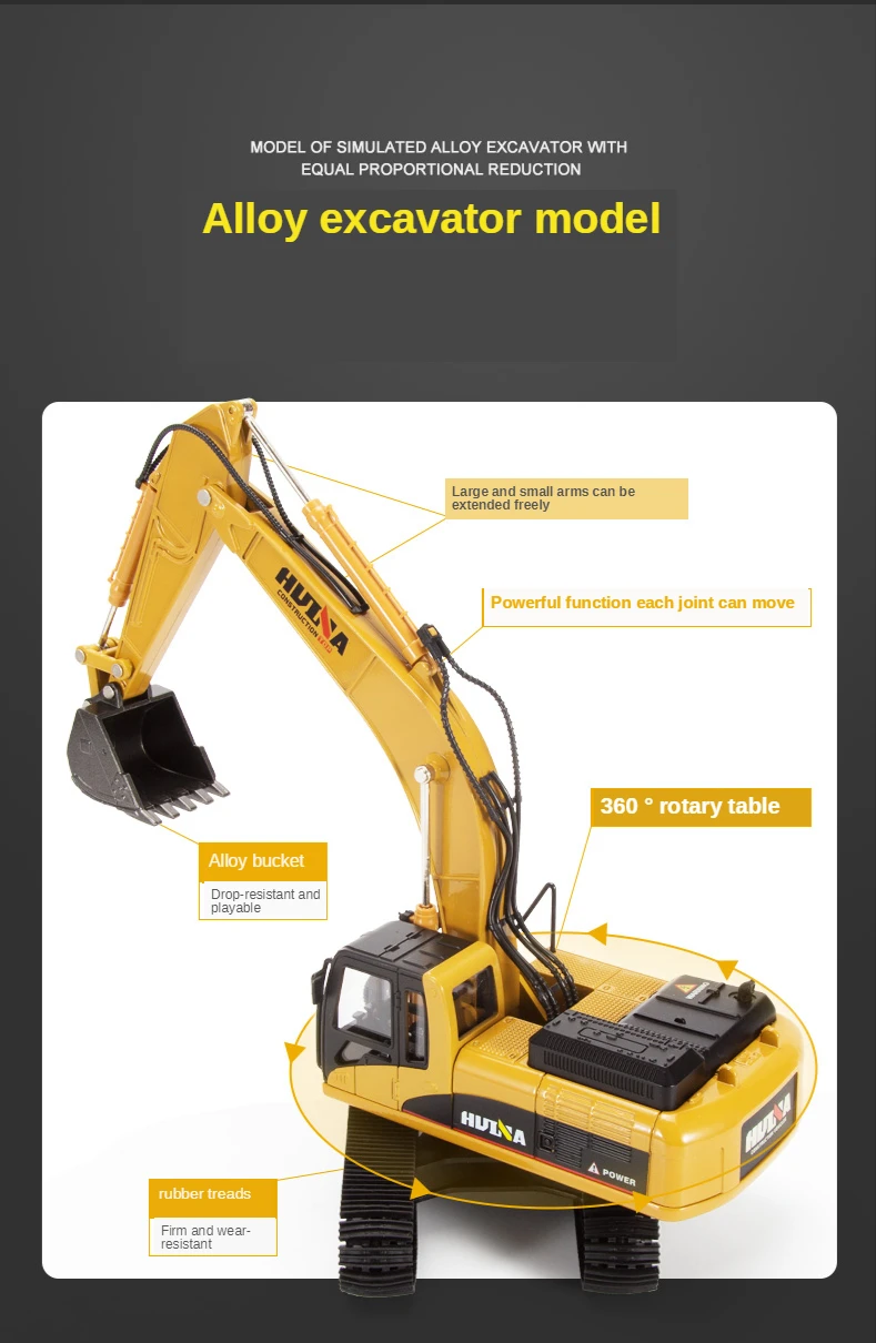 Modelo de Carro Huina Diecast Liga Simulação Veículo Fundido Caminhão Basculante Bulldozer Retroescavadeira Brinquedos Colecionáveis 1:50 28 Cheap Caixa cego