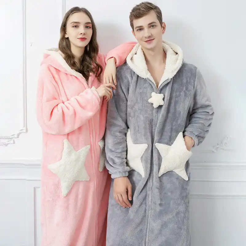 2021 Nouveau Hiver Fermeture Eclair Peignoir Pour Hommes Femmes Etoile Lune Ample A Capuche Flanelle Robe Grande Taille Doux Maison Chaude Robe De Chambre Aliexpress
