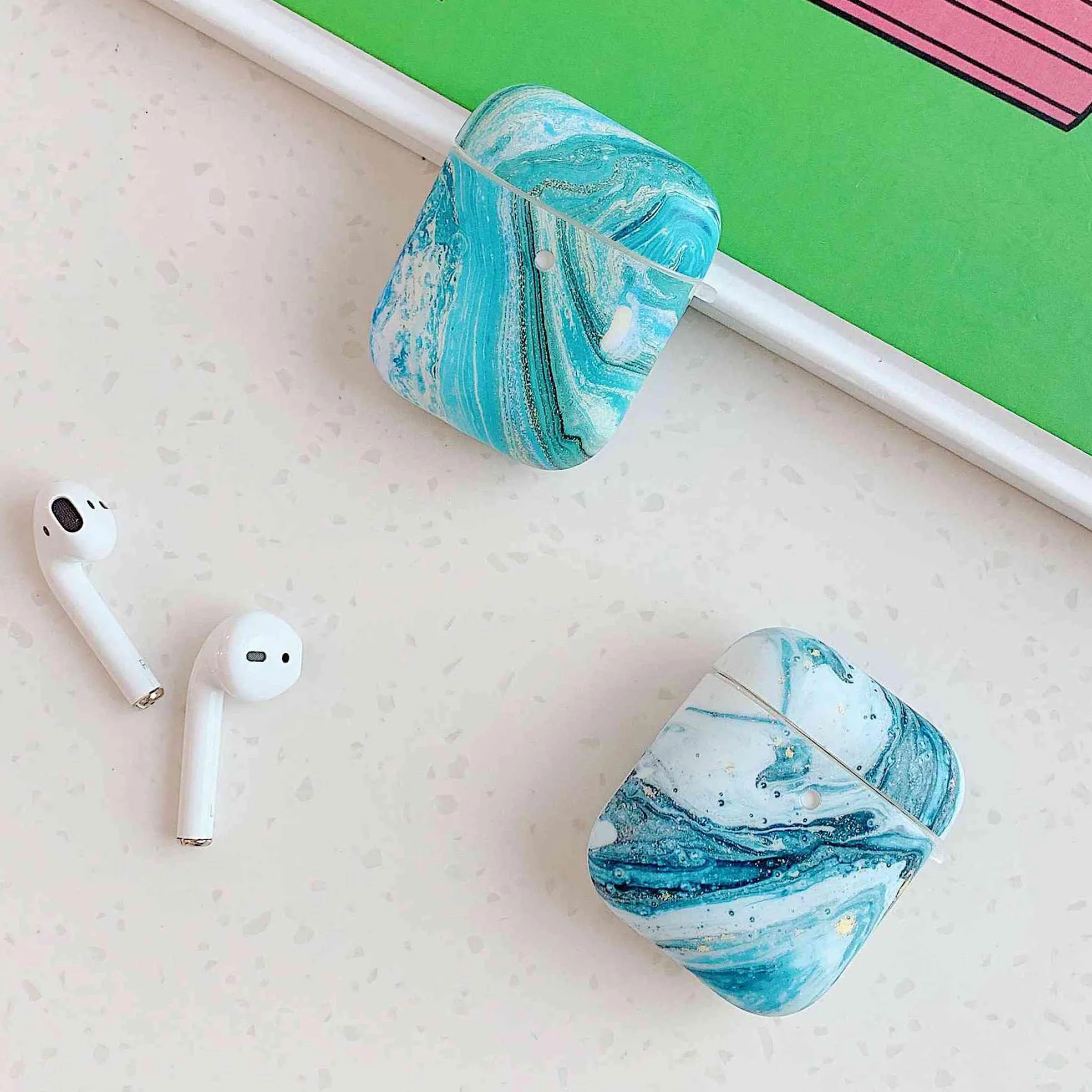 

For AirPods Case luxury marble flower Grain Pattern Protection Silicone Case For Air pods 2 case Bluetooth Earphone Case fundas