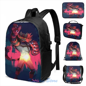 

Incineroar Pokemon Sol y Luna Incineroar Pokemon Sun and Moon(2) USB Charge Backpack Cosmetic bag Travel laptop bag