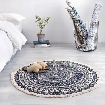 

29Morocco Round Carpet Bedroom Boho Style Tassel Cotton Rug Hand Woven National Classic Tapestry Sofa Cushion Tatami Floor Mats