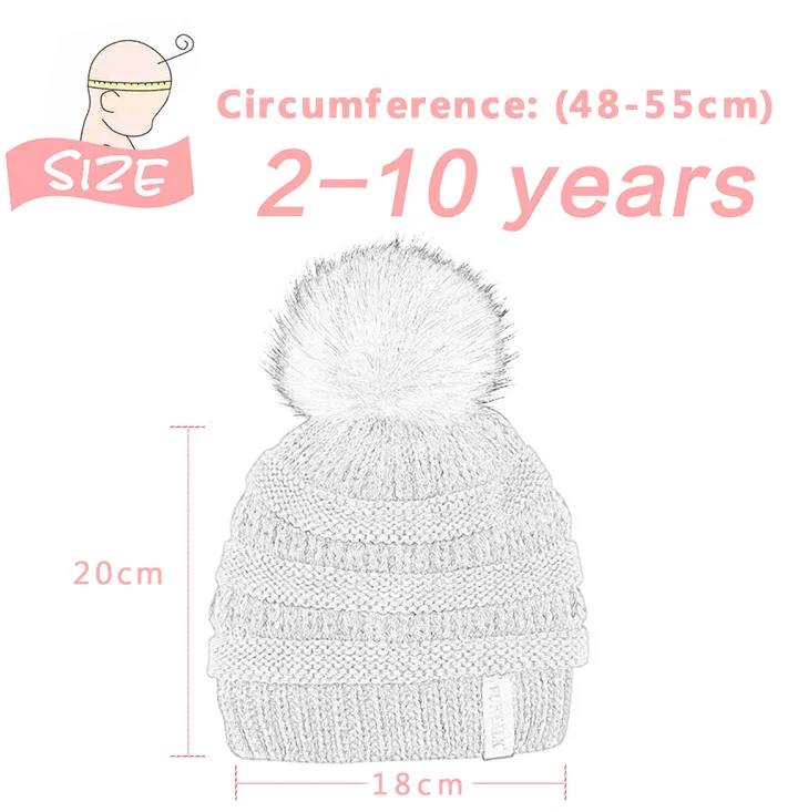 FURTALK/зимняя шапка, детская шапка с помпоном для мальчиков и девочек, детская Вельветовая громоздкая шапочка вязаная теплая зимняя шапка для детей возрастом от 2 до 10 лет