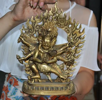 

wedding decoration 9"Old Tibet Buddhism brass Yab-Yum Mahakala Dorje Wrathful Deity Buddha Statue