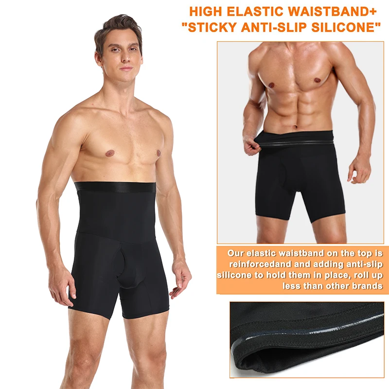 Men's Fitness Tummy Control Shorts High Waist Slimming Compression Underwear Body Shaper Seamless Belly Girdle Boxer Briefs Gym