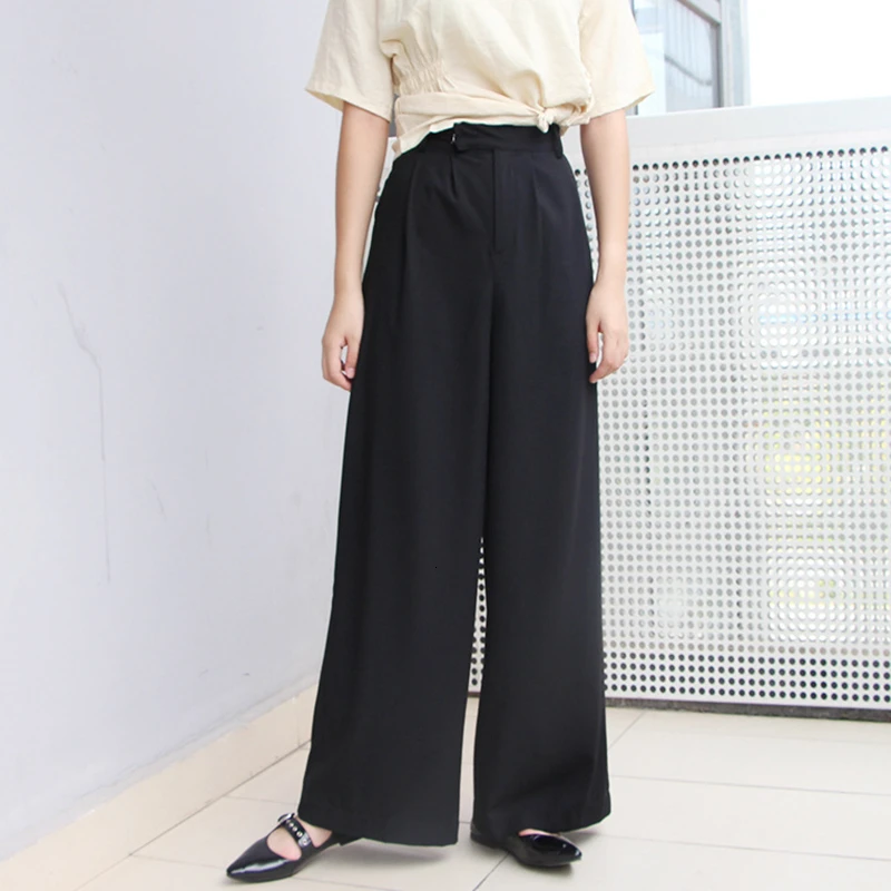 CHICEVER Korean Style Solid Women's Wide Leg Pants High Waist Ruched Maxi Pants Female Autumn Fashion Casual Clothing New