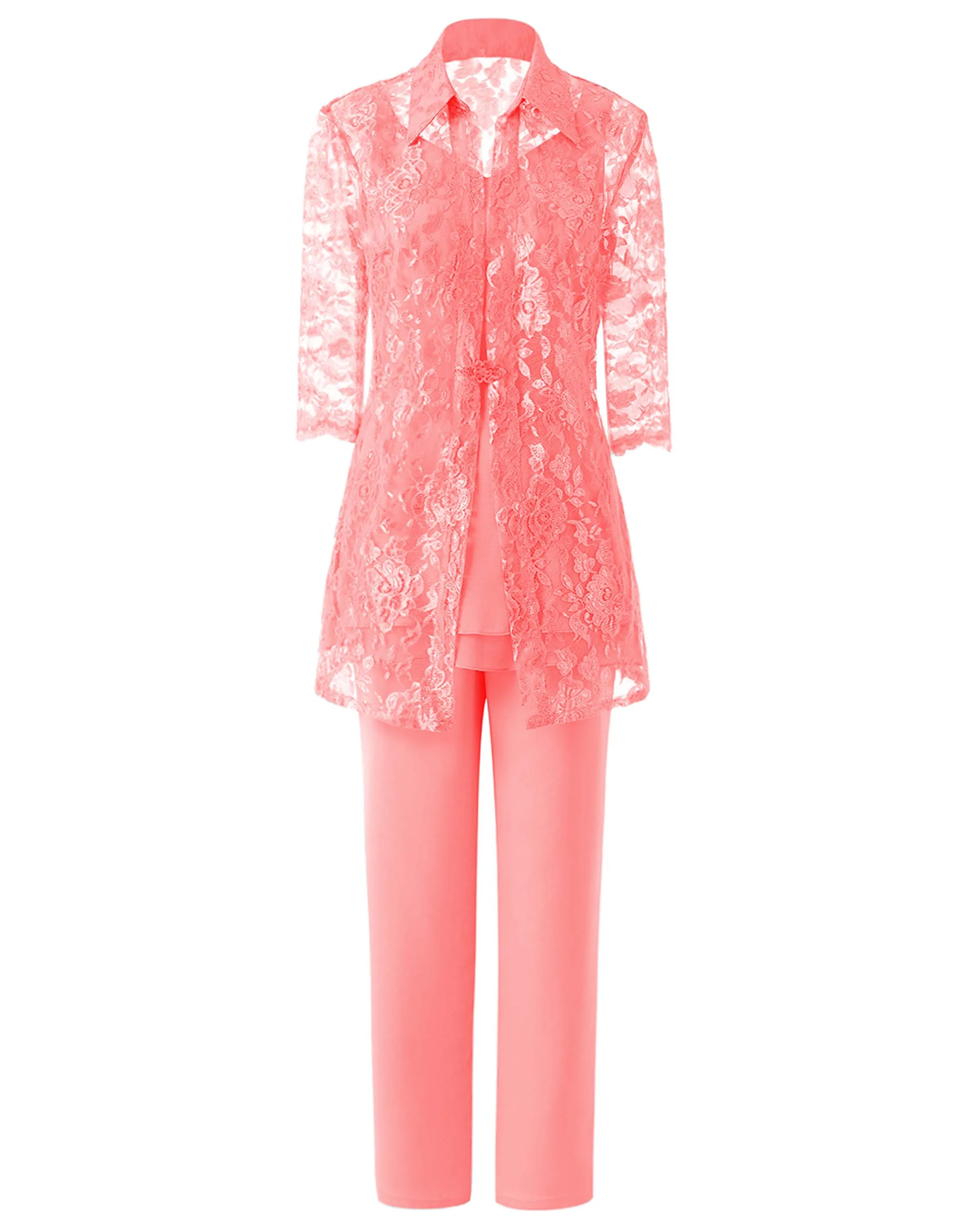 Coral SOLOVEDRESS/комплект из 3 предметов, платье для матери невесты, штаны, костюм с кружевной иллюзионной курткой, наряд для Свадебный вечерний для жениха, SL-M21 - Цвет: Coral