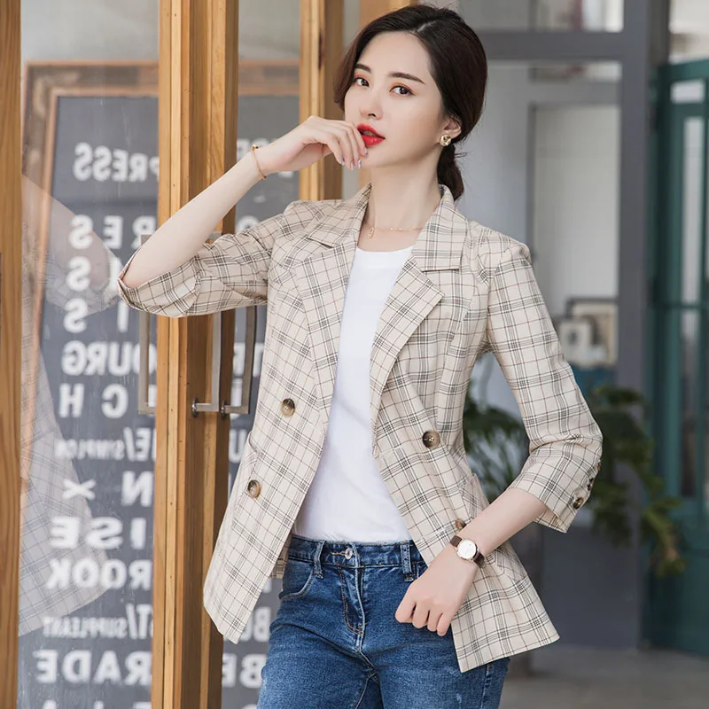 

2019 Spring Clothing New Style Women's Casual Slimming Plaid Suit Jacket Korean-style Waist Hugging Suit Versatile Tops