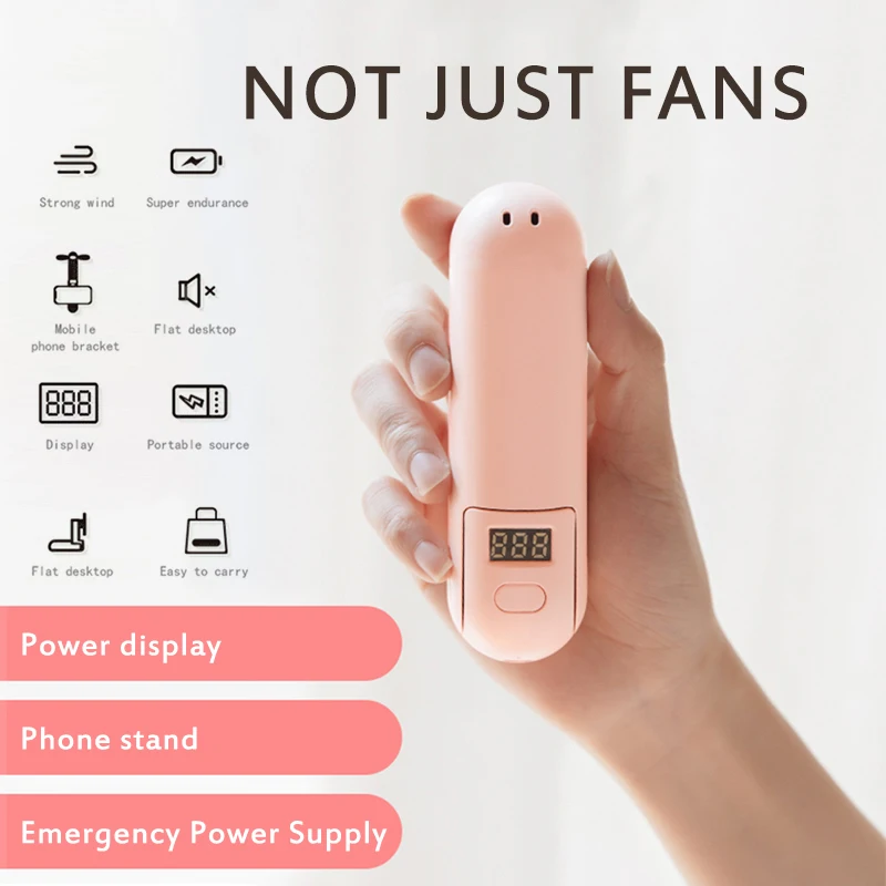 Handheld Fan Portable Mobile Phone Stand Power Bank Mini USB  Port Handy Air Cooling Low Noise Digital Display Travel Smart Fans