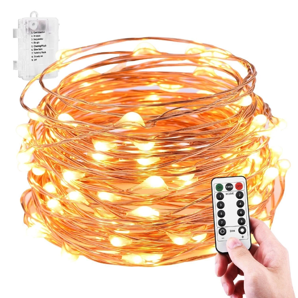 

Fairy Lights Battery Operated 10M 100LED Remote Control Twinkle String Lights 8 Modes Copper Wire Fairy String Firefly Lights
