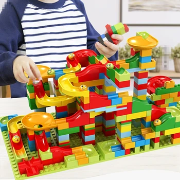 

Marble Race Run Blocks Big Size Slide Building Blocks Plastic Funnel Slide DIY Classic Assembly Bricks Toys For Children Gifts