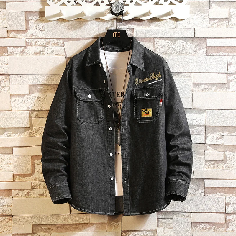 

2020 Spring Autumn Newly Fashion Men Shirts Embroidery Designer Casual Denim Shirts Men Japanese Vintage Hip Hop Shirts Hombre