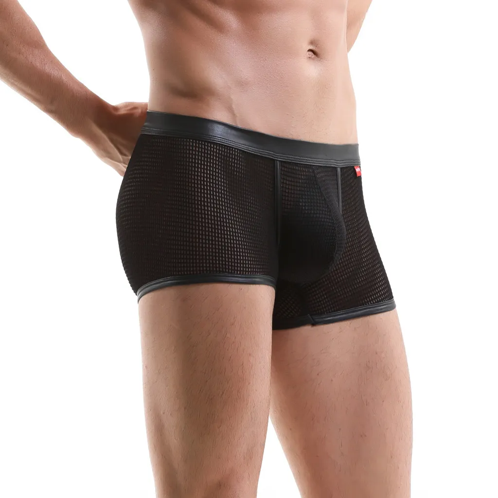Men Mesh Hollow Bulge Pouch Boxer Ventilation Knicker Breathable Underwear Mid-Waist Pants An Comfortable Underpants#Y1