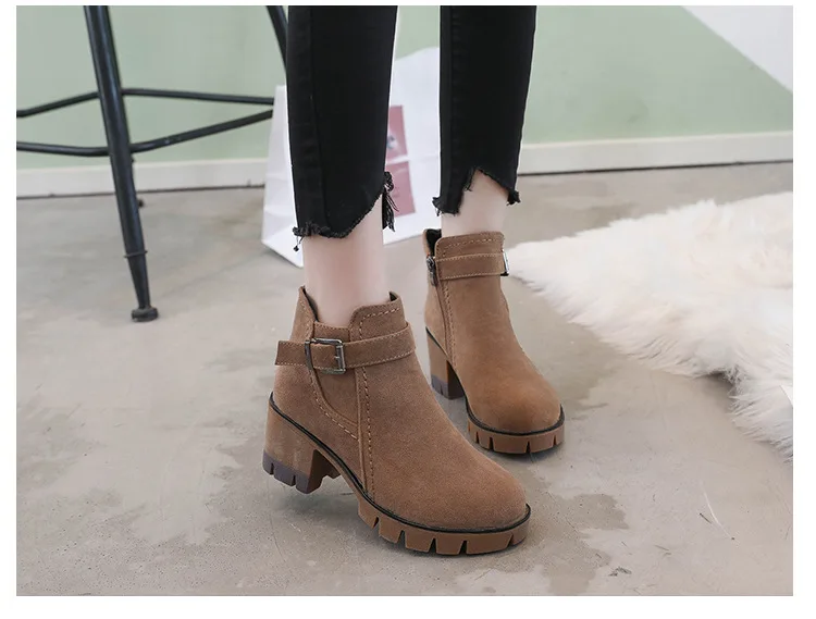 Bootee/ женские ботинки на молнии; женские сабо на массивном каблуке; зимняя обувь на платформе с круглым носком; женские ботильоны черного цвета на высоком каблуке