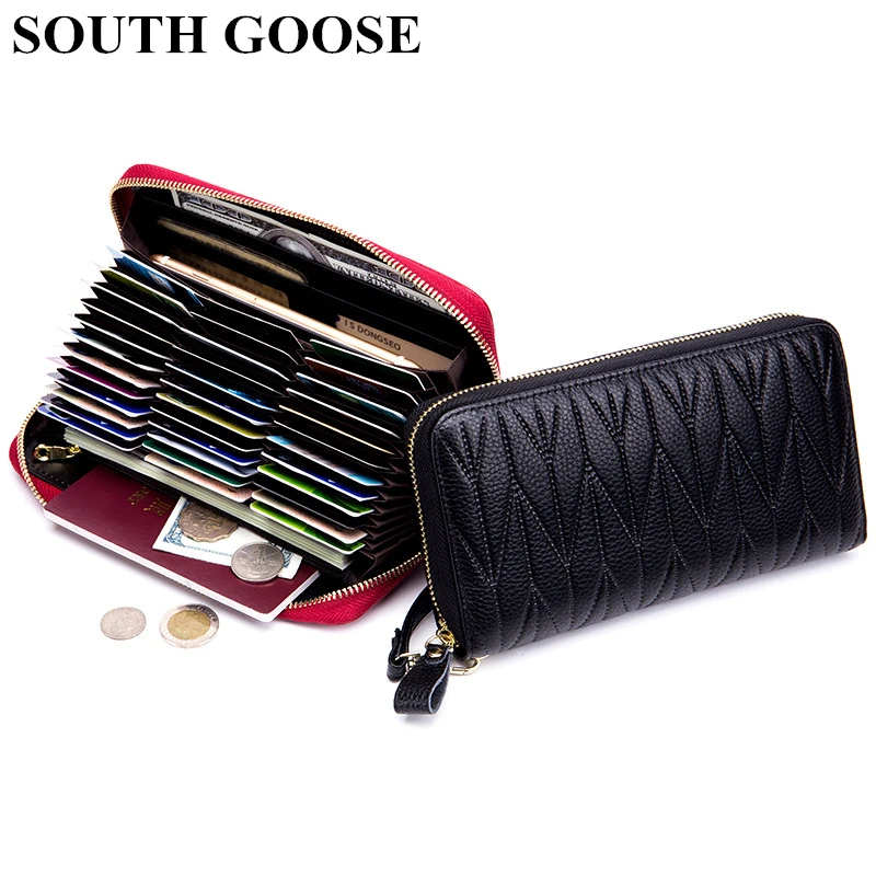 Leather Wallet Long Zipper Card Holder RFID Business Credit Women Clutch Passport Coin Purse