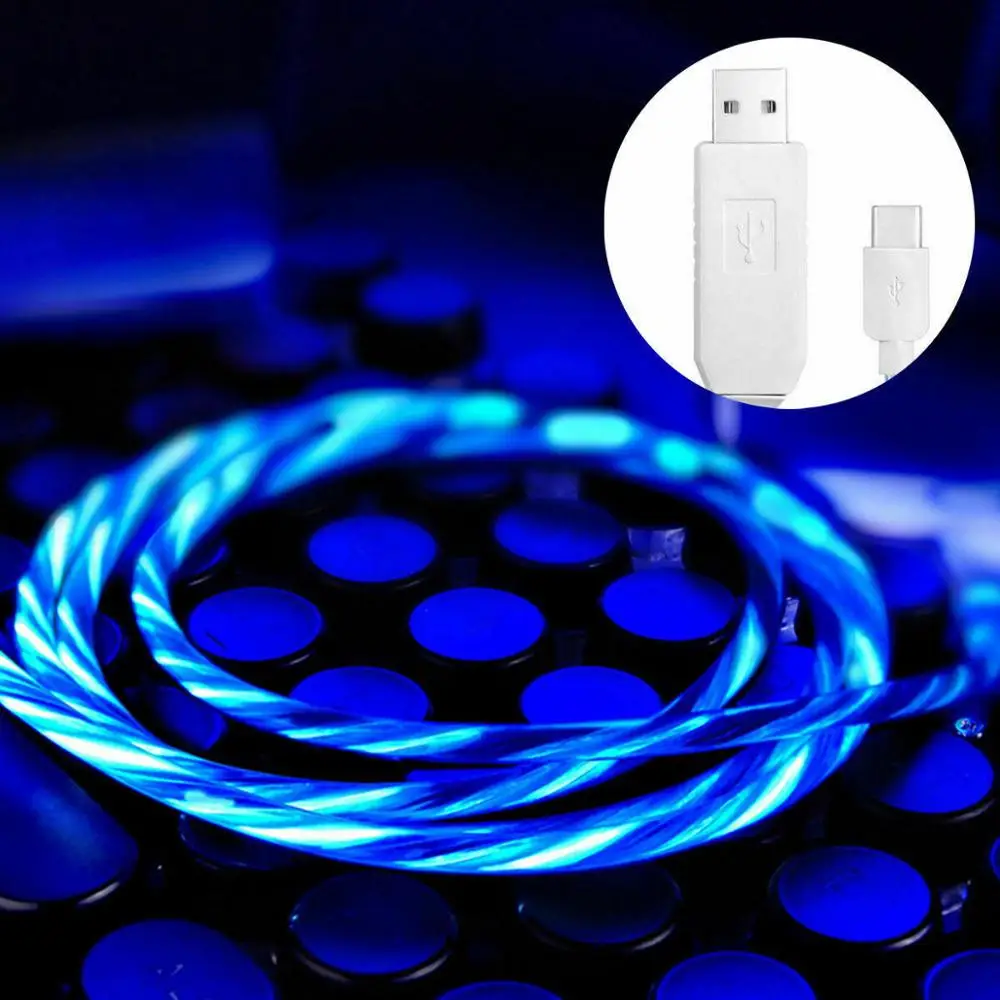 Синий Горячий светодиодный светящийся мигающий Видимый USB C type-C зарядный кабель - Цвет: Синий