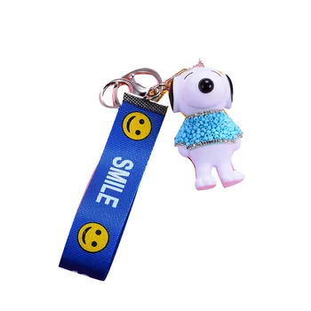 

Creative Multicolor Dog English Letter Smile Ribbon Inlaid Rhinestone Puppy Doll Keychain Car Bag Pendant Keyring Jewelry Gifts