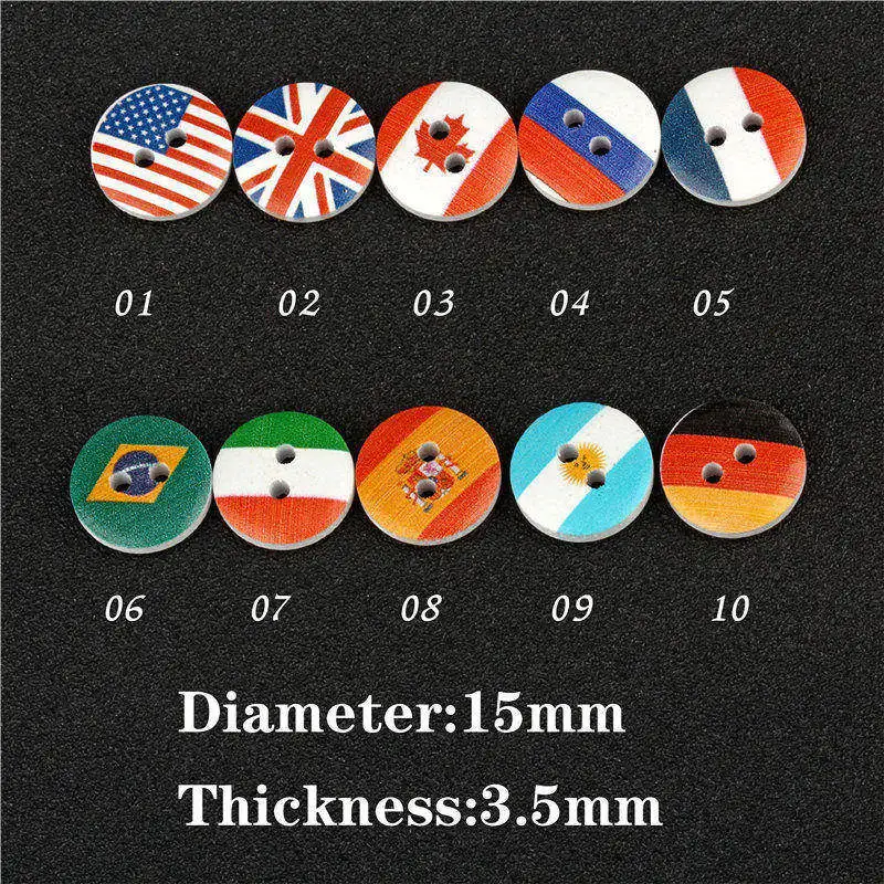 mix color 100 pcs 100 шт., деревянные пуговицы с национальным флагом для одежды, аксессуары для шитья, декоративные пуговицы для одежды, Россия, США, Бразилия - Цвет: mix color 100 pcs