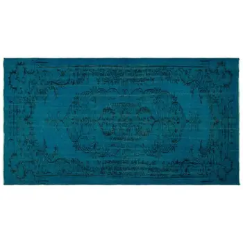 

Handmade Turquoise Vintage Overdyed Turkish Area Rug 144x266 Cm-4'9''X8'9''