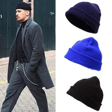 Вязаная шапка унисекс, шапка с черепом, головной убор моряка, безрукавка, темно-синий стиль, Шапка-бини, зимняя вязаная, с манжетами, короткая однотонная бейсболка с дыней