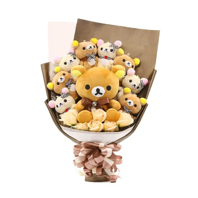 Cute Graduation Flower Bouquet Teddy Bear Stuffed Animal Plush Toy Cartoon Gift Box Creative Birthday Graduation Christmas Gifts