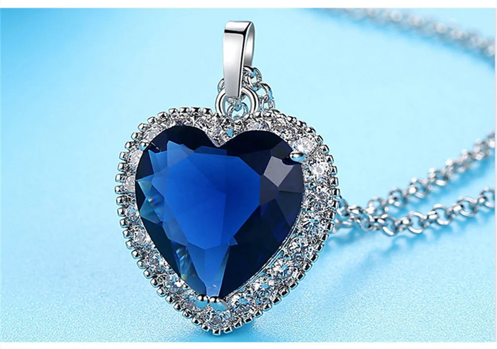 Большой Сапфир и Рубин драгоценный камень сердце кулон ожерелье для женщин Ее синий, красный кристалл цепи циркон алмаз вечерние Роскошные ювелирные изделия подарок