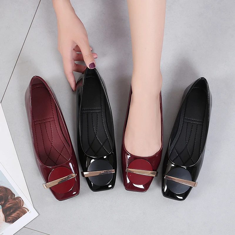Women Flats Wedding Shoes Patent Leather Square Toes Black Red Flats Shoes Flat Slip On Spring Summer Party Plus Size