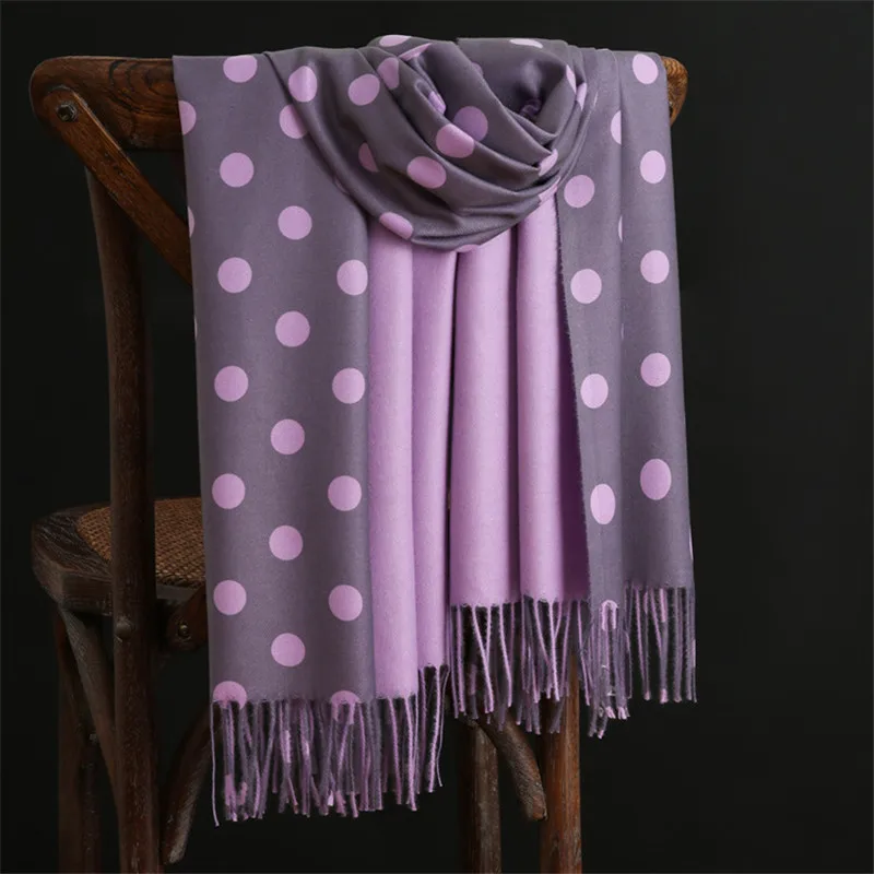 Модный зимний теплый шарф кашемировые шарфы с узором в горошек высокого качества с длинными кисточками для женщин, утолщенная шаль, Женский Шерстяной палантин