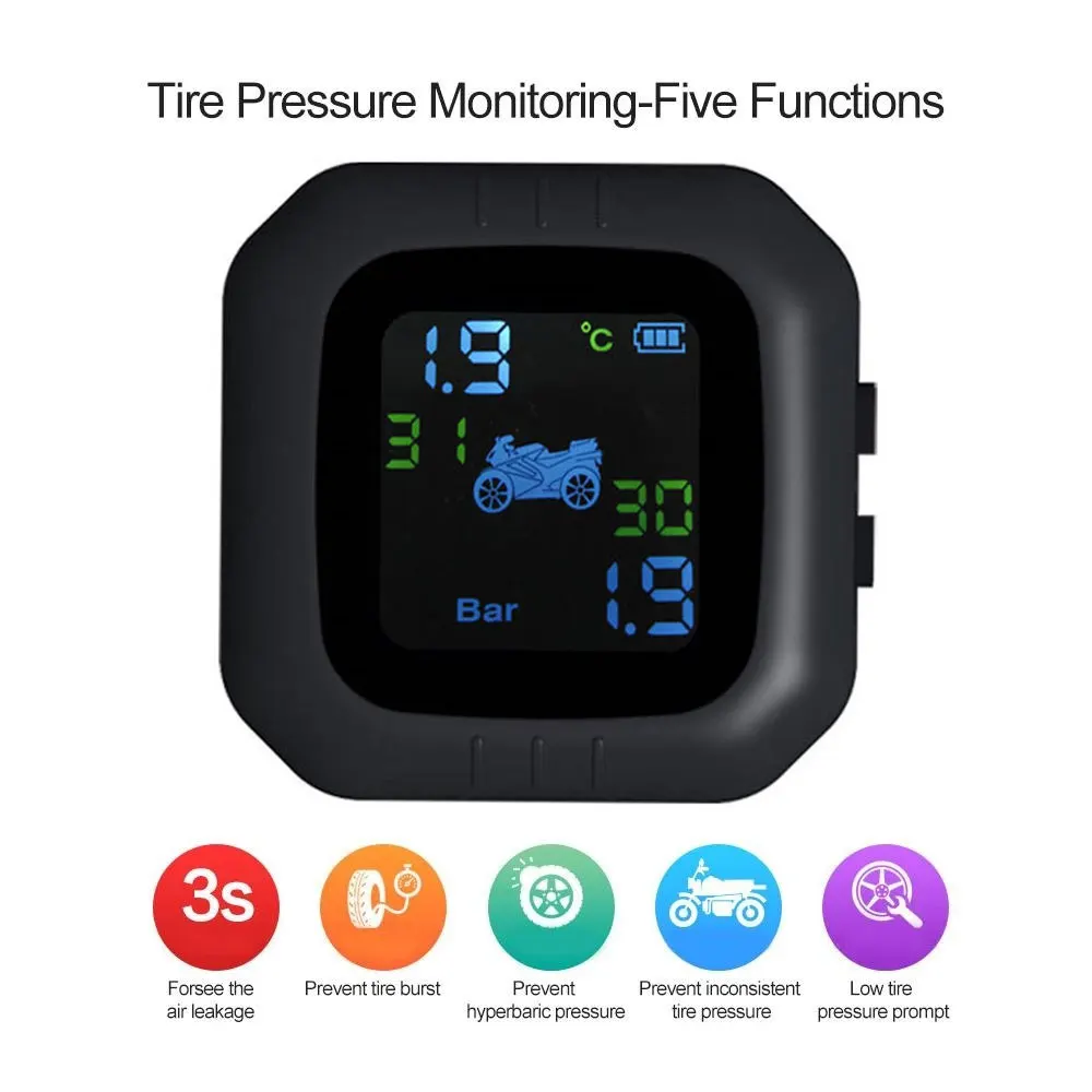 Vehemo ЖК-дисплей TPMS мотоциклетный датчик давления беспроводной с 2 датчиками USB Bluetooth мобильный телефон приложение обнаружения