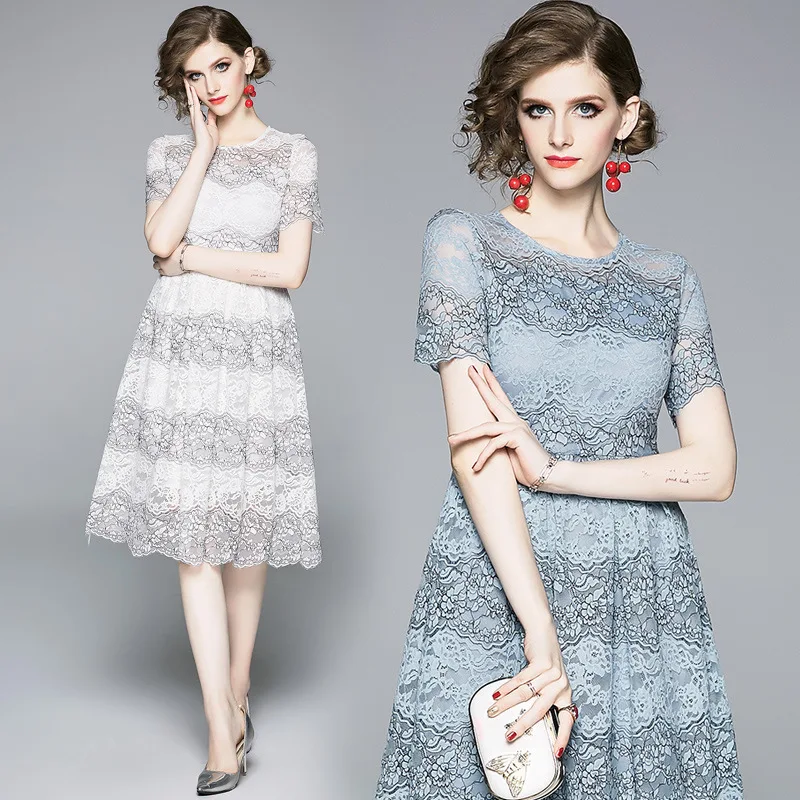 

2019 New Style High-End Elegant WOMEN'S Dress Ozhouzhan Mid-length Slim Fit Eyelash Lace Dress