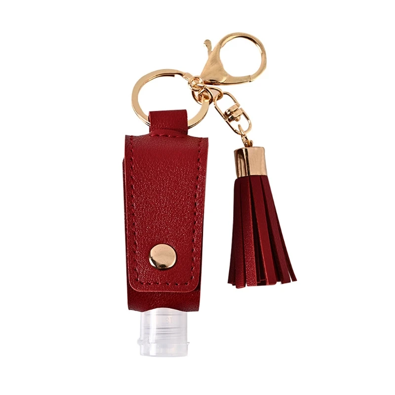 

30ml Portable Empty Leakproof Plastic Travel Bottle for Hand Sanitizer with Tassels Leather Keychain Holder Carriers