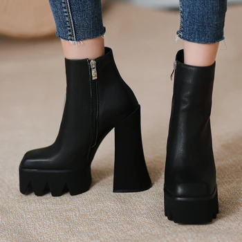 

Big Size 43 High Heels Genuine Leather Fashion Platform Winter Party Shoes Women Cow Suede Ankle Boots