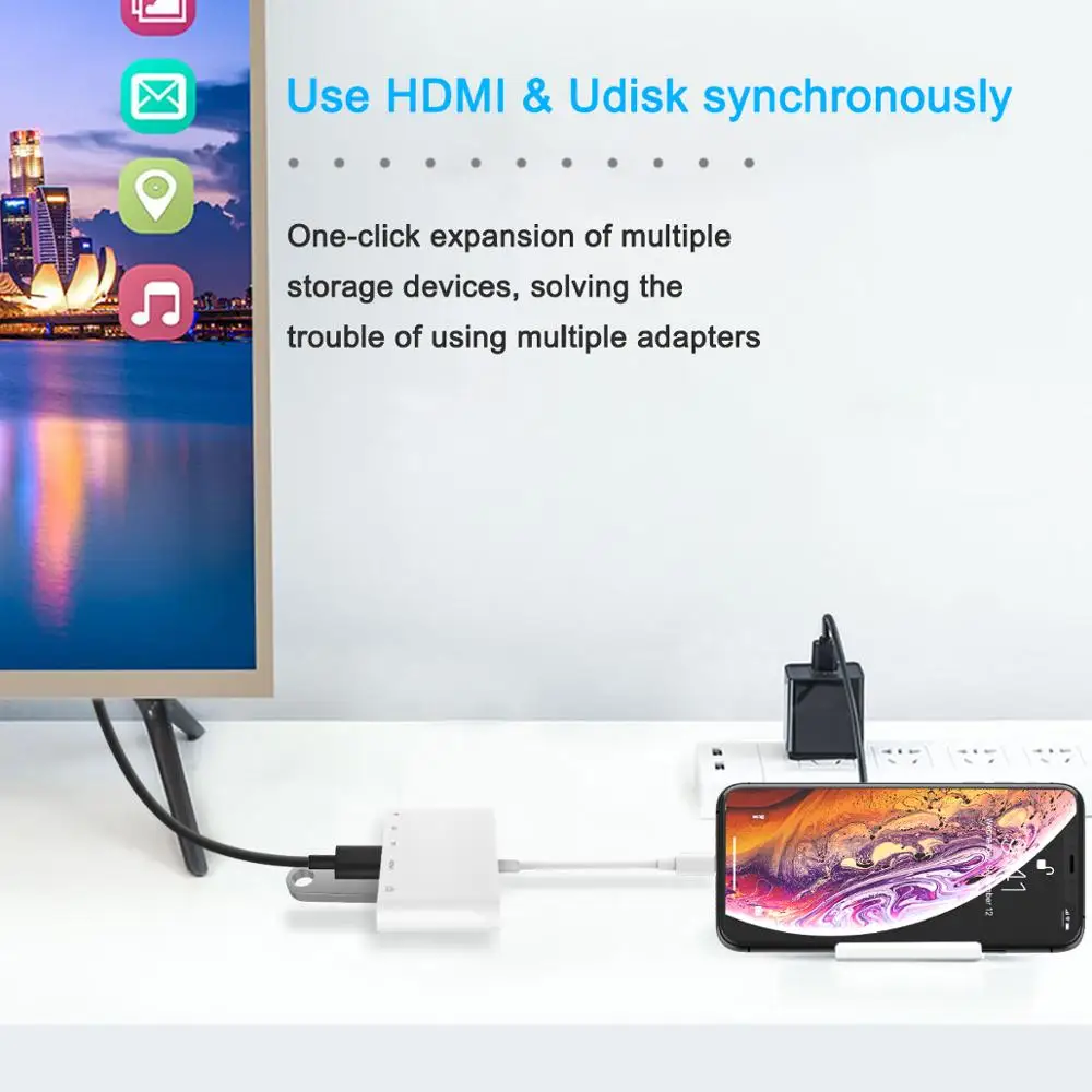Lightning To 1080P HDMI Cable USB SD TF Card