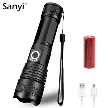 

Powerful xhp50 LED Tactical Flashlight 5 Modes USB Rechargeable 26650 Torch Zoomable Focus Working Scout Light Hunting Light