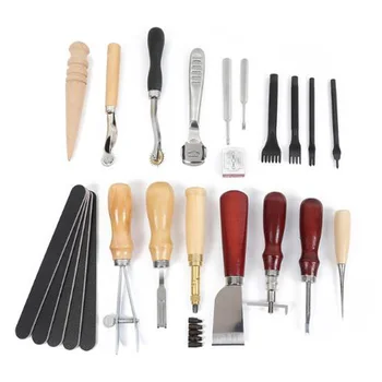 

19x Set Leather Craft Sewing Punch Carving Stitching Cutter Groover Scriber Tool