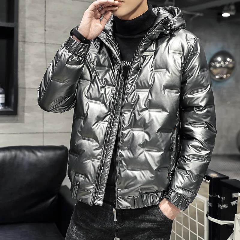 

Winter bright face down jacket men's thin and thick short trendy brand white duck down hooded down jacket
